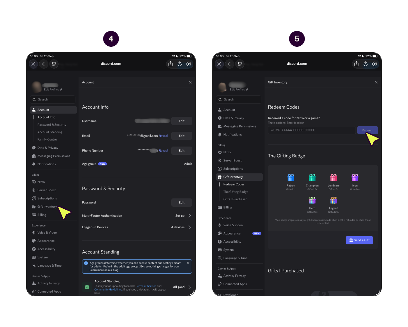 Passo a passo para resgatar o código do voucher do Discord Nitro Monthly no site do Discord. (2/2)