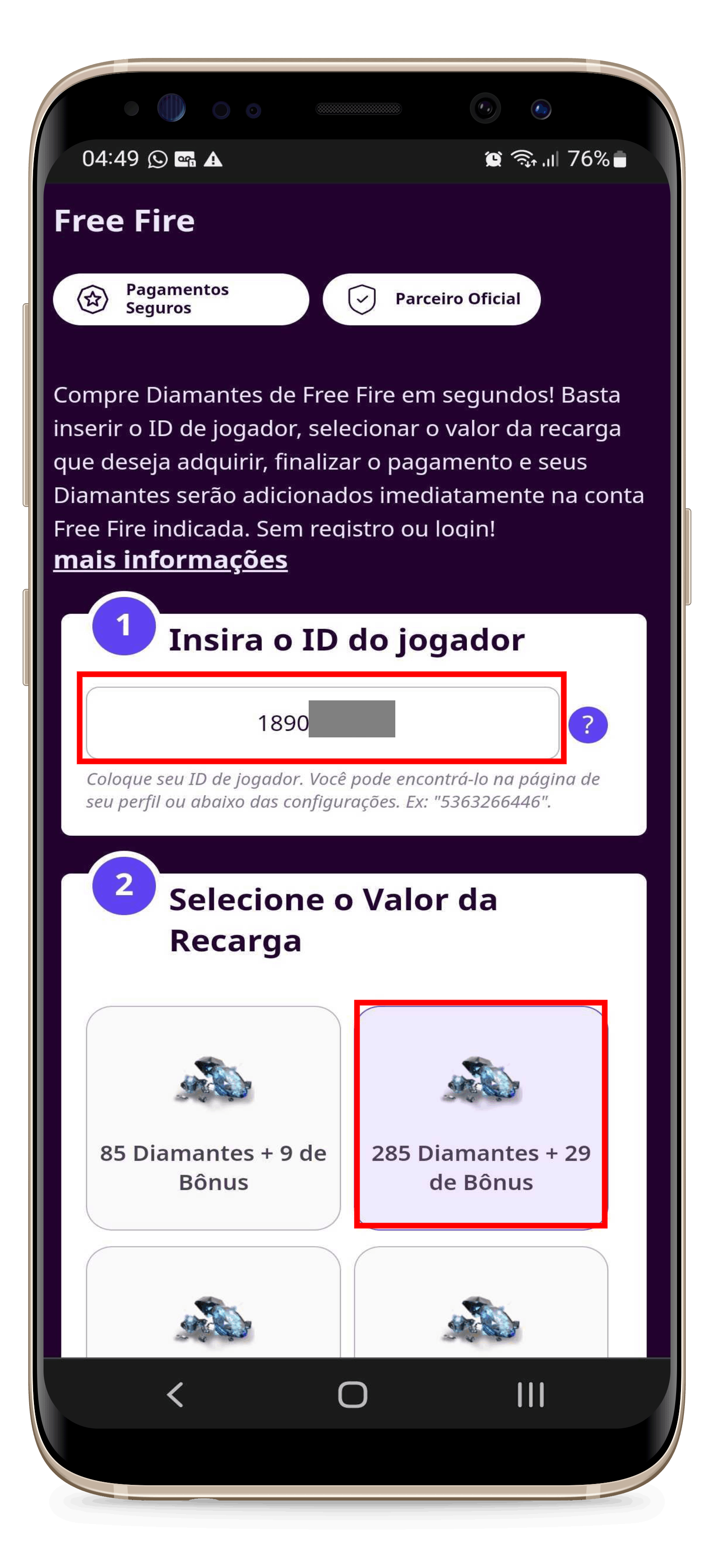 Recarga de diamantes Lords Mobile